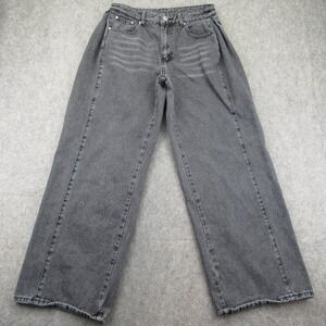 Dazy Women's Jeans Size L Black Wash Pleated Wide Leg Cotton Blend